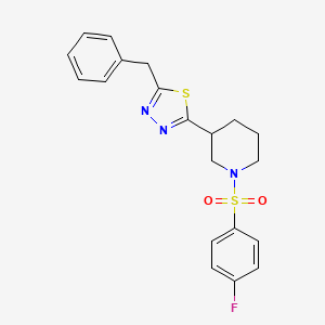 molecular formula C20H20FN3O2S2 B2619191 2-Benzyl-5-(1-((4-fluorophenyl)sulfonyl)piperidin-3-yl)-1,3,4-thiadiazole CAS No. 1203350-00-8