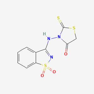 molecular formula C10H7N3O3S3 B2619208 3-[(1,1-Dioxido-1,2-benzisothiazol-3-YL)amino]-2-thioxo-1,3-thiazolidin-4-one CAS No. 591212-77-0