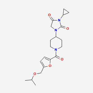 molecular formula C20H27N3O5 B2619209 3-Cyclopropyl-1-(1-{5-[(propan-2-yloxy)methyl]furan-2-carbonyl}piperidin-4-yl)imidazolidine-2,4-dione CAS No. 2097892-83-4