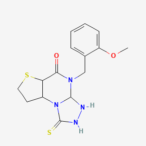 molecular formula C15H12N4O2S2 B2619214 8-[(2-Methoxyphenyl)methyl]-12-sulfanylidene-5-thia-1,8,10,11-tetraazatricyclo[7.3.0.0^{2,6}]dodeca-2(6),3,9-trien-7-one CAS No. 1031606-20-8