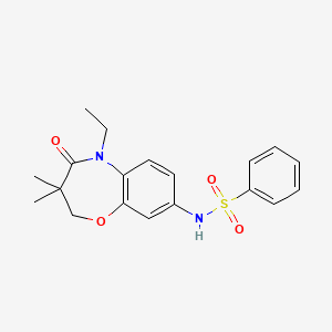 molecular formula C19H22N2O4S B2619271 N-(5-ethyl-3,3-dimethyl-4-oxo-2,3,4,5-tetrahydrobenzo[b][1,4]oxazepin-8-yl)benzenesulfonamide CAS No. 922097-63-0