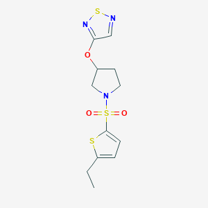 molecular formula C12H15N3O3S3 B2619298 3-({1-[(5-Ethylthiophen-2-yl)sulfonyl]pyrrolidin-3-yl}oxy)-1,2,5-thiadiazole CAS No. 2097862-10-5