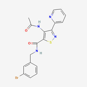 molecular formula C18H15BrN4O2S B2619309 4-acetamido-N-(3-bromobenzyl)-3-(pyridin-2-yl)isothiazole-5-carboxamide CAS No. 1251589-91-9