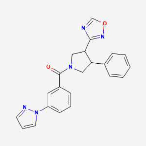 molecular formula C22H19N5O2 B2619312 (3-(1,2,4-oxadiazol-3-yl)-4-phenylpyrrolidin-1-yl)(3-(1H-pyrazol-1-yl)phenyl)methanone CAS No. 2034374-51-9