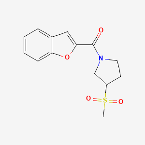 molecular formula C14H15NO4S B2619315 Benzofuran-2-yl(3-(methylsulfonyl)pyrrolidin-1-yl)methanone CAS No. 1448030-73-6