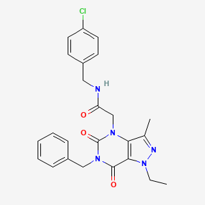 molecular formula C24H24ClN5O3 B2619357 2-(6-benzyl-1-ethyl-3-methyl-5,7-dioxo-1,5,6,7-tetrahydro-4H-pyrazolo[4,3-d]pyrimidin-4-yl)-N-(4-chlorobenzyl)acetamide CAS No. 1215415-39-6