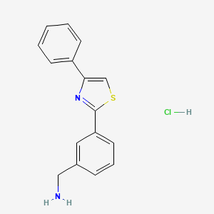 molecular formula C16H15ClN2S B2619412 (3-(4-Phenylthiazol-2-yl)phenyl)methanamine hydrochloride CAS No. 1216276-56-0