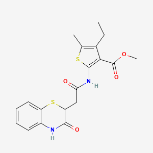molecular formula C19H20N2O4S2 B2619418 methyl 4-ethyl-5-methyl-2-(2-(3-oxo-3,4-dihydro-2H-benzo[b][1,4]thiazin-2-yl)acetamido)thiophene-3-carboxylate CAS No. 937700-88-4