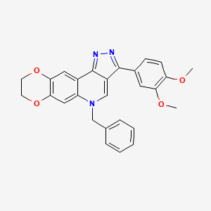 molecular formula C27H23N3O4 B2619423 5-benzyl-3-(3,4-dimethoxyphenyl)-8,9-dihydro-5H-[1,4]dioxino[2,3-g]pyrazolo[4,3-c]quinoline CAS No. 902514-84-5