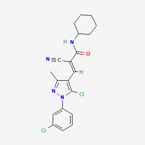molecular formula C20H20Cl2N4O B2619432 (E)-3-[5-chloro-1-(3-chlorophenyl)-3-methylpyrazol-4-yl]-2-cyano-N-cyclohexylprop-2-enamide CAS No. 882225-83-4
