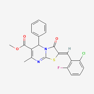 molecular formula C22H16ClFN2O3S B2619442 (Z)-methyl 2-(2-chloro-6-fluorobenzylidene)-7-methyl-3-oxo-5-phenyl-3,5-dihydro-2H-thiazolo[3,2-a]pyrimidine-6-carboxylate CAS No. 324071-89-8
