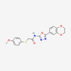molecular formula C19H17N3O5S B2619443 N-(5-(2,3-dihydrobenzo[b][1,4]dioxin-6-yl)-1,3,4-oxadiazol-2-yl)-2-((4-methoxyphenyl)thio)acetamide CAS No. 941907-75-1