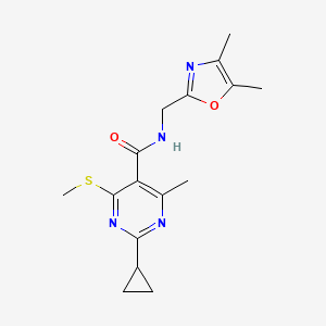 molecular formula C16H20N4O2S B2619495 2-cyclopropyl-N-[(4,5-dimethyl-1,3-oxazol-2-yl)methyl]-4-methyl-6-(methylsulfanyl)pyrimidine-5-carboxamide CAS No. 1384695-17-3