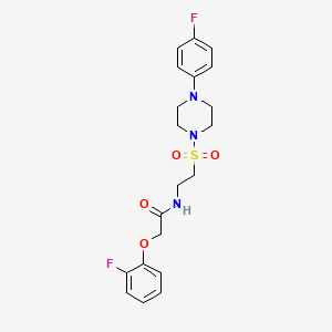 molecular formula C20H23F2N3O4S B2619512 2-(2-fluorophenoxy)-N-(2-((4-(4-fluorophenyl)piperazin-1-yl)sulfonyl)ethyl)acetamide CAS No. 897618-86-9