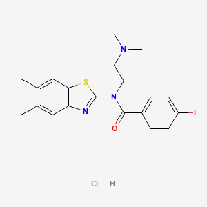 molecular formula C20H23ClFN3OS B2619537 N-(2-(dimethylamino)ethyl)-N-(5,6-dimethylbenzo[d]thiazol-2-yl)-4-fluorobenzamide hydrochloride CAS No. 1216483-45-2