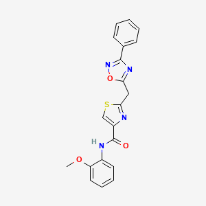 molecular formula C20H16N4O3S B2619541 N-(2-methoxyphenyl)-2-((3-phenyl-1,2,4-oxadiazol-5-yl)methyl)thiazole-4-carboxamide CAS No. 1251679-94-3