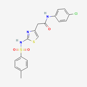 molecular formula C18H16ClN3O3S2 B2619570 N-(4-chlorophenyl)-2-(2-(4-methylphenylsulfonamido)thiazol-4-yl)acetamide CAS No. 922022-55-7