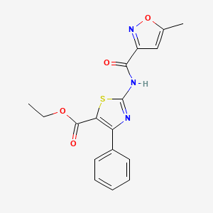 molecular formula C17H15N3O4S B2619572 Ethyl 2-(5-methylisoxazole-3-carboxamido)-4-phenylthiazole-5-carboxylate CAS No. 830340-54-0