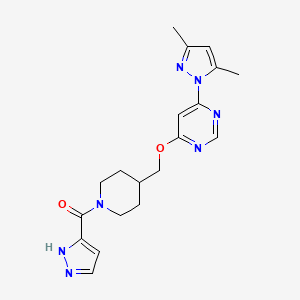 molecular formula C19H23N7O2 B2619579 [4-[[6-(3,5-Dimethylpyrazol-1-yl)pyrimidin-4-yl]oxymethyl]piperidin-1-yl]-(1H-pyrazol-5-yl)methanone CAS No. 2380078-51-1