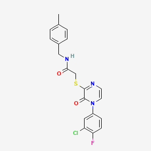 molecular formula C20H17ClFN3O2S B2619580 2-((4-(3-chloro-4-fluorophenyl)-3-oxo-3,4-dihydropyrazin-2-yl)thio)-N-(4-methylbenzyl)acetamide CAS No. 899744-05-9