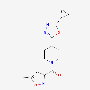 molecular formula C15H18N4O3 B2619592 (4-(5-Cyclopropyl-1,3,4-oxadiazol-2-yl)piperidin-1-yl)(5-methylisoxazol-3-yl)methanone CAS No. 1171613-29-8