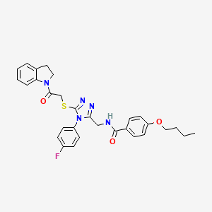 4-butoxy-N-((4-(4-fluorophenyl)-5-((2-(indolin-1-yl)-2-oxoethyl)thio)-4H-1,2,4-triazol-3-yl)methyl)benzamide