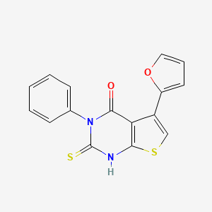 molecular formula C16H10N2O2S2 B2619606 5-(furan-2-yl)-3-phenyl-2-sulfanyl-3H,4H-thieno[2,3-d]pyrimidin-4-one CAS No. 315684-77-6