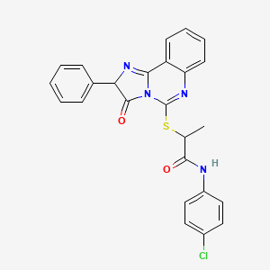 molecular formula C25H19ClN4O2S B2619608 N-(4-chlorophenyl)-2-((3-oxo-2-phenyl-2,3-dihydroimidazo[1,2-c]quinazolin-5-yl)thio)propanamide CAS No. 1189893-00-2