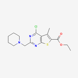 molecular formula C16H20ClN3O2S B2619609 Ethyl 4-chloro-5-methyl-2-(piperidin-1-ylmethyl)thieno[2,3-d]pyrimidine-6-carboxylate CAS No. 851879-24-8