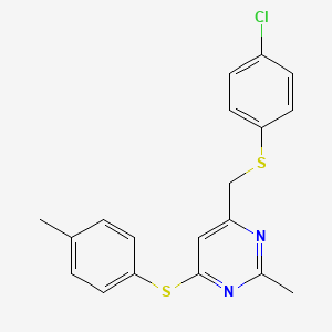 molecular formula C19H17ClN2S2 B2619614 4-Chlorophenyl {2-methyl-6-[(4-methylphenyl)sulfanyl]-4-pyrimidinyl}methyl sulfide CAS No. 339278-65-8