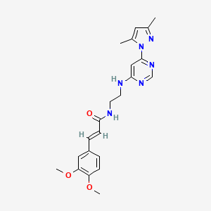 molecular formula C22H26N6O3 B2619619 (E)-3-(3,4-dimethoxyphenyl)-N-(2-((6-(3,5-dimethyl-1H-pyrazol-1-yl)pyrimidin-4-yl)amino)ethyl)acrylamide CAS No. 1173358-66-1