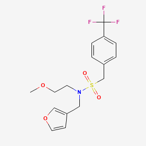 molecular formula C16H18F3NO4S B2619635 N-(furan-3-ylmethyl)-N-(2-methoxyethyl)-1-(4-(trifluoromethyl)phenyl)methanesulfonamide CAS No. 1421496-97-0