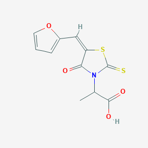 molecular formula C11H9NO4S2 B2619648 2-[5-(2-Furylmethylene)-4-oxo-2-thioxo-1,3-thiazolidin-3-yl]propanoic acid CAS No. 385397-94-4