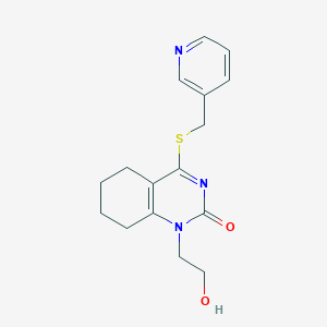 molecular formula C16H19N3O2S B2619653 1-(2-hydroxyethyl)-4-((pyridin-3-ylmethyl)thio)-5,6,7,8-tetrahydroquinazolin-2(1H)-one CAS No. 899743-01-2