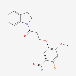 molecular formula C19H18BrNO4 B2619675 2-Bromo-5-[3-(2,3-dihydroindol-1-yl)-3-oxopropoxy]-4-methoxybenzaldehyde CAS No. 571156-14-4