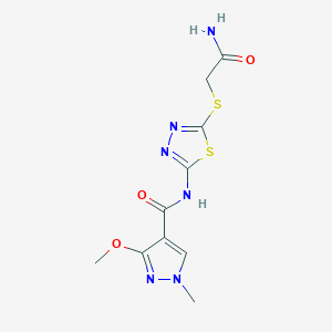 molecular formula C10H12N6O3S2 B2619676 N-(5-((2-amino-2-oxoethyl)thio)-1,3,4-thiadiazol-2-yl)-3-methoxy-1-methyl-1H-pyrazole-4-carboxamide CAS No. 1172359-57-7
