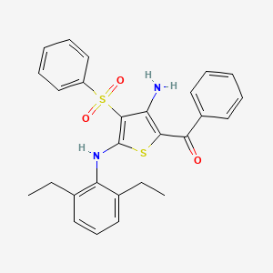 molecular formula C27H26N2O3S2 B2619687 [3-Amino-4-(benzenesulfonyl)-5-(2,6-diethylanilino)thiophen-2-yl]-phenylmethanone CAS No. 866866-43-5