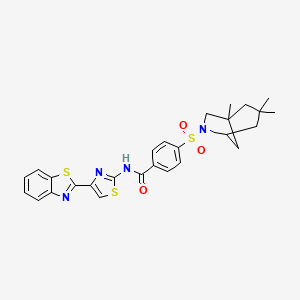 molecular formula C27H28N4O3S3 B2619696 N-(4-(benzo[d]thiazol-2-yl)thiazol-2-yl)-4-((1,3,3-trimethyl-6-azabicyclo[3.2.1]octan-6-yl)sulfonyl)benzamide CAS No. 361173-90-2