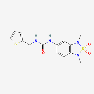 molecular formula C14H16N4O3S2 B2619698 1-(1,3-Dimethyl-2,2-dioxido-1,3-dihydrobenzo[c][1,2,5]thiadiazol-5-yl)-3-(thiophen-2-ylmethyl)urea CAS No. 2034484-66-5