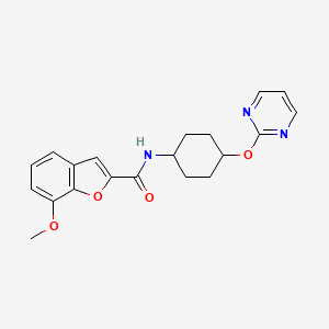molecular formula C20H21N3O4 B2619702 7-methoxy-N-((1r,4r)-4-(pyrimidin-2-yloxy)cyclohexyl)benzofuran-2-carboxamide CAS No. 2034204-21-0