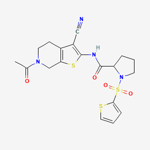 N-(6-acetyl-3-cyano-4,5,6,7-tetrahydrothieno[2,3-c]pyridin-2-yl)-1-(thiophen-2-ylsulfonyl)pyrrolidine-2-carboxamide