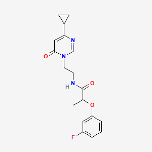 molecular formula C18H20FN3O3 B2619707 N-(2-(4-cyclopropyl-6-oxopyrimidin-1(6H)-yl)ethyl)-2-(3-fluorophenoxy)propanamide CAS No. 2034589-77-8