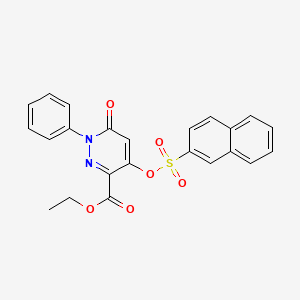 molecular formula C23H18N2O6S B2619717 Ethyl 4-((naphthalen-2-ylsulfonyl)oxy)-6-oxo-1-phenyl-1,6-dihydropyridazine-3-carboxylate CAS No. 886951-49-1