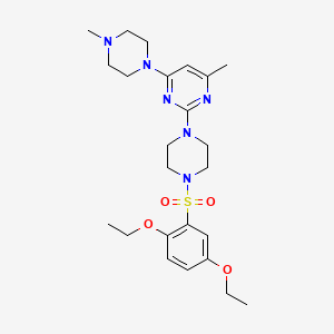 molecular formula C24H36N6O4S B2619737 2-(4-((2,5-Diethoxyphenyl)sulfonyl)piperazin-1-yl)-4-methyl-6-(4-methylpiperazin-1-yl)pyrimidine CAS No. 923258-39-3