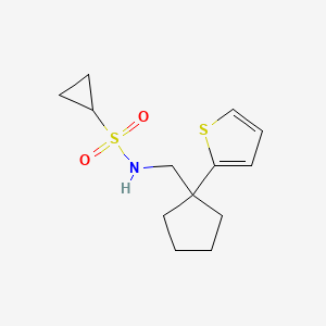 molecular formula C13H19NO2S2 B2619749 N-((1-(thiophen-2-yl)cyclopentyl)methyl)cyclopropanesulfonamide CAS No. 1209954-50-6