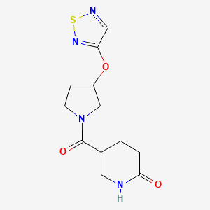 molecular formula C12H16N4O3S B2619760 5-[3-(1,2,5-Thiadiazol-3-yloxy)pyrrolidine-1-carbonyl]piperidin-2-one CAS No. 2097890-49-6