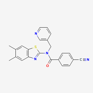 molecular formula C23H18N4OS B2619765 4-cyano-N-(5,6-dimethylbenzo[d]thiazol-2-yl)-N-(pyridin-3-ylmethyl)benzamide CAS No. 886945-80-8