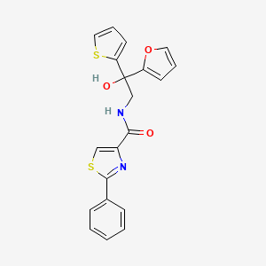 molecular formula C20H16N2O3S2 B2619778 N-(2-(furan-2-yl)-2-hydroxy-2-(thiophen-2-yl)ethyl)-2-phenylthiazole-4-carboxamide CAS No. 2034333-52-1