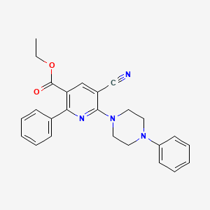 molecular formula C25H24N4O2 B2619780 Ethyl 5-cyano-2-phenyl-6-(4-phenylpiperazino)nicotinate CAS No. 477866-19-6