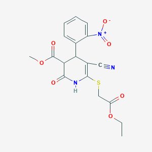 molecular formula C18H17N3O7S B2619813 Methyl 5-cyano-6-[(2-ethoxy-2-oxoethyl)sulfanyl]-2-hydroxy-4-(2-nitrophenyl)-3,4-dihydropyridine-3-carboxylate CAS No. 332050-94-9
